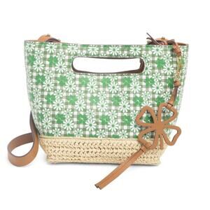 LUCKY BRAND Azon Leather/Raffia Crossbody Bag Green Tan NEW